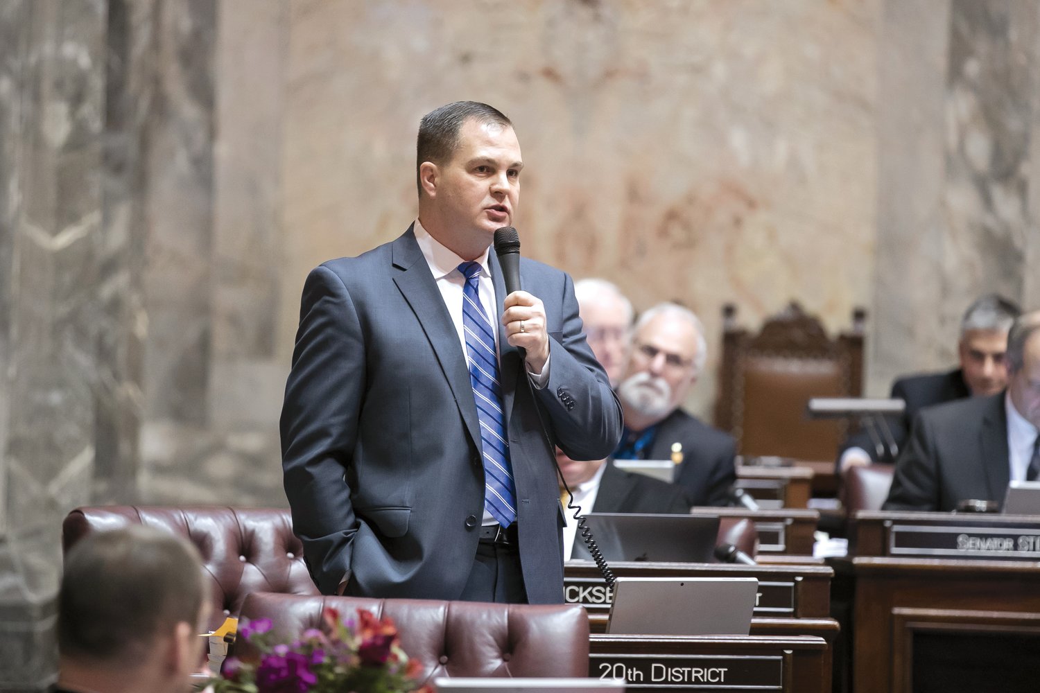 Sen. John Brain, R-Centralia, speaks on the Senate floor in this photograph provided by Senate Republicans.